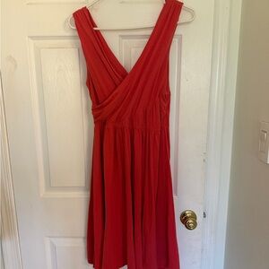 Garnet Hill Red Sleeveless V-Neck Midi Dress